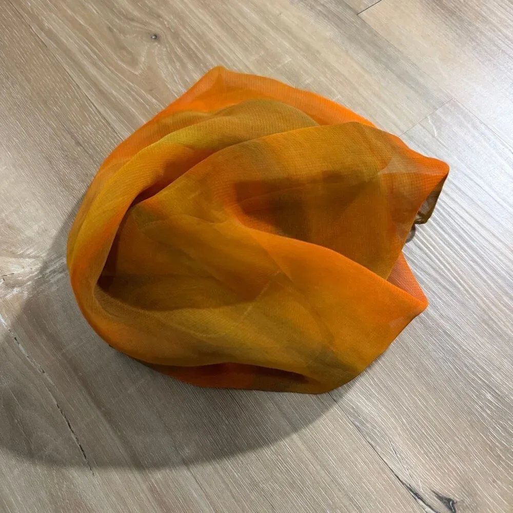 Vintage Lorenzo Banfi Hand Dyed Orange 100% Silk Pocket Square Italian Luxury